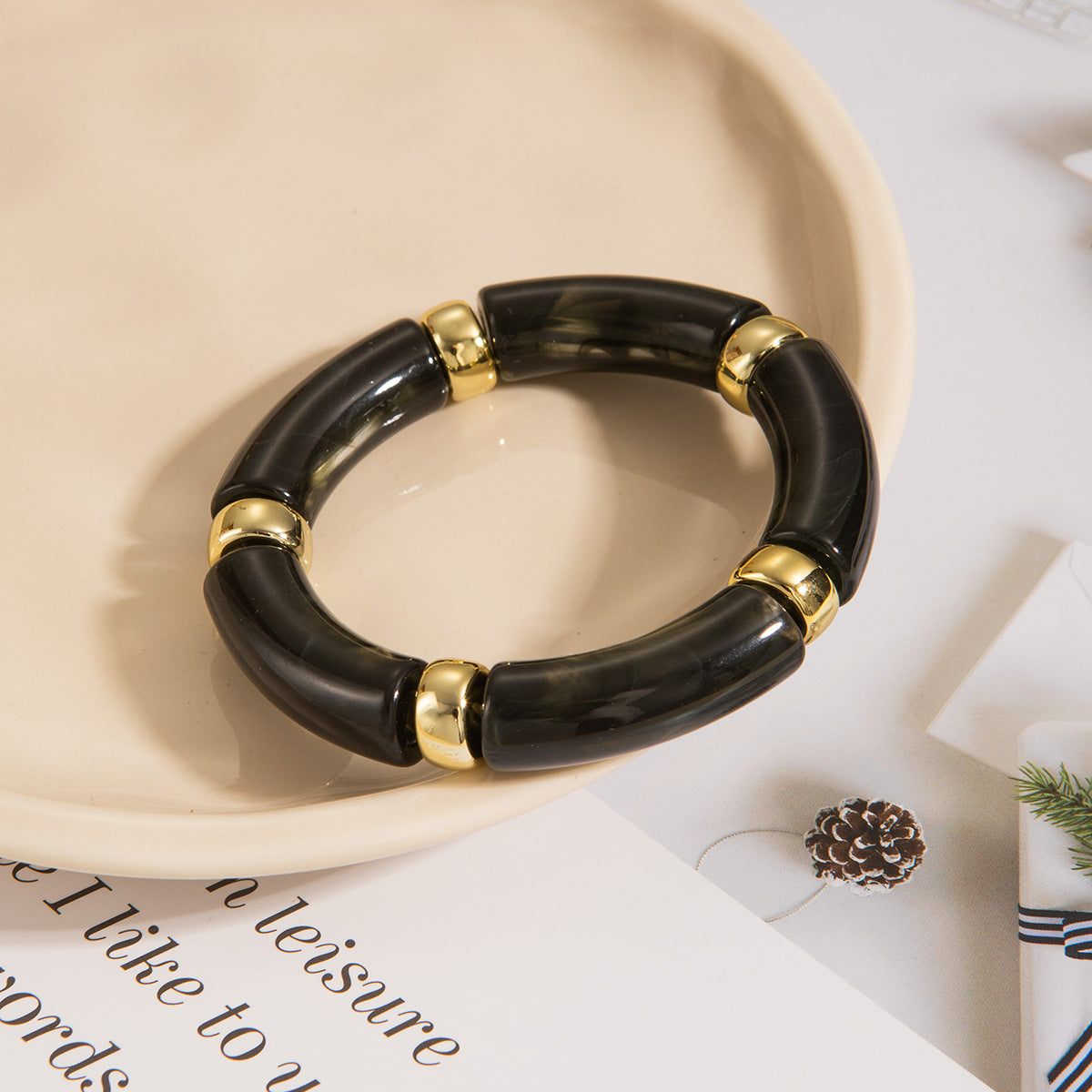 Wholesale Acrylic Elbow Bracelet Curved Bamboo Tube Multi-Color